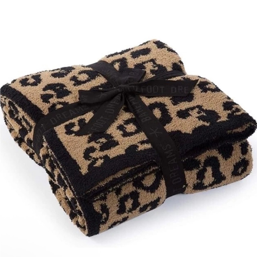 Barefoot Dreams Leopard Black and Tan Blanket 54” x 72” BNWT